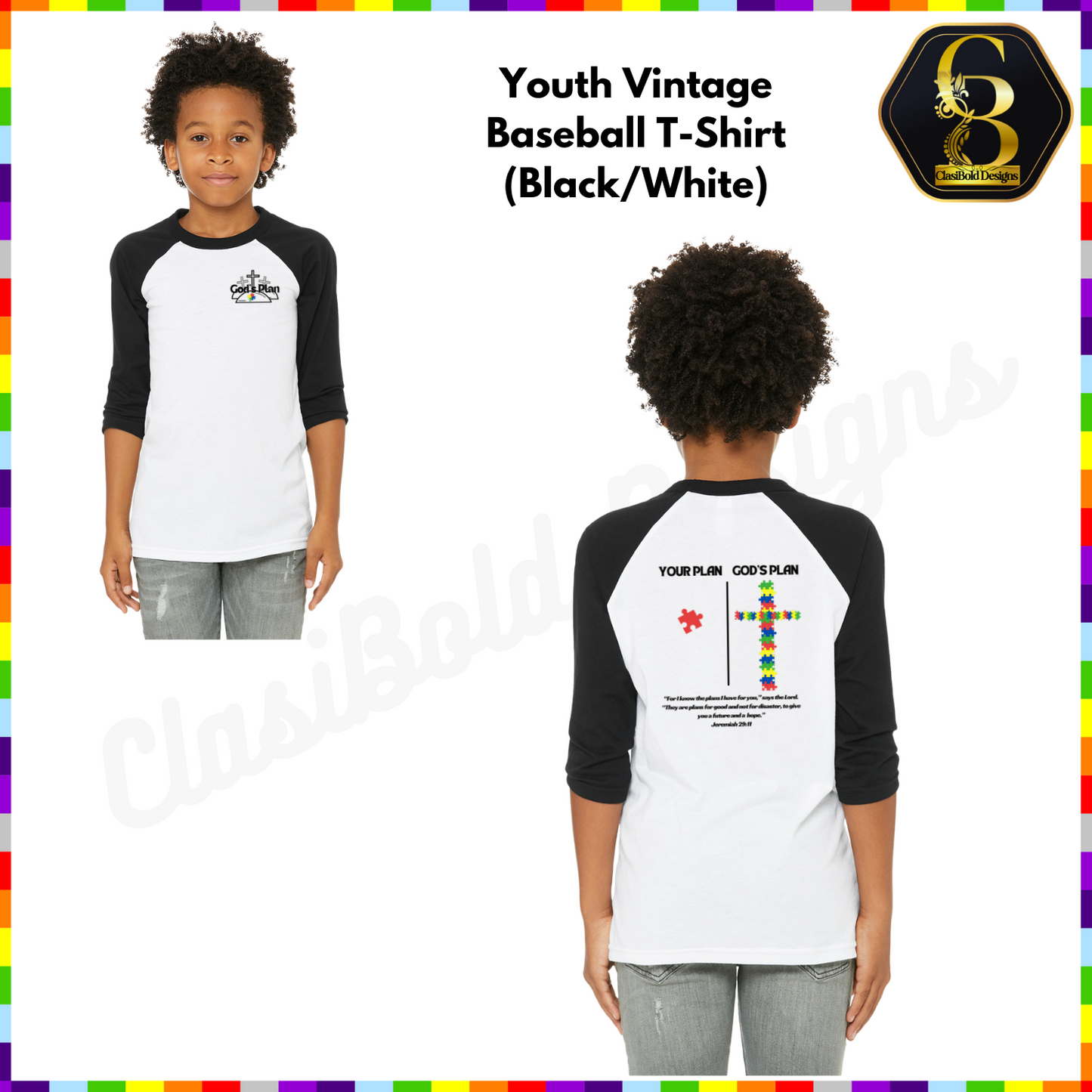 Youth Vintage Baseball T-Shirt – Spectrum of Light: God's Plan in Every Piece