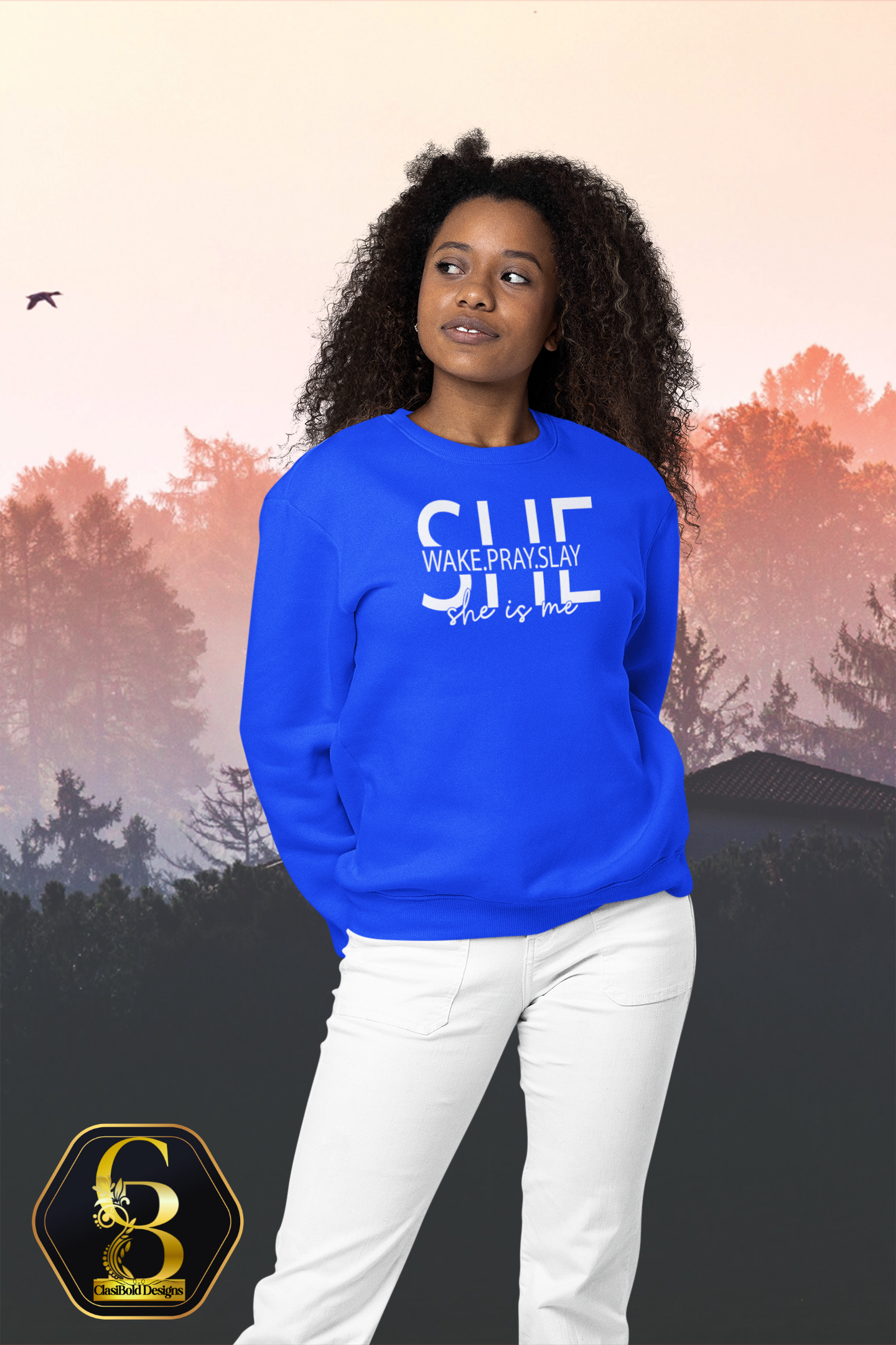 She Wakes. Pray. Slay. – She Is Me. I Am She. | Faith & Focus Crewneck Sweatshirt