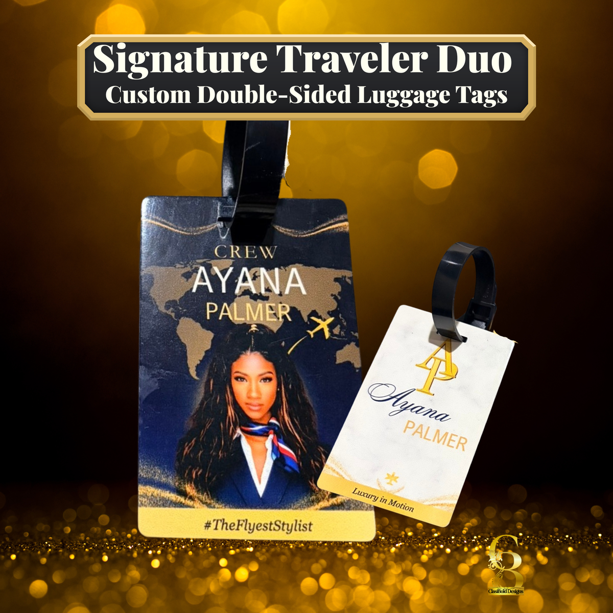 Signature Traveler Duo – Custom Double-Sided Luggage Tags